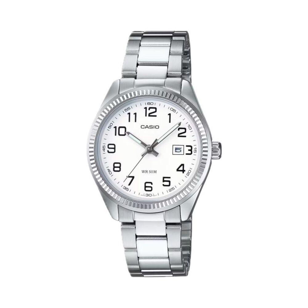 Casio Women’s White Dial Stainless Steel Bracelet Watch – LTP-1302D-7BV